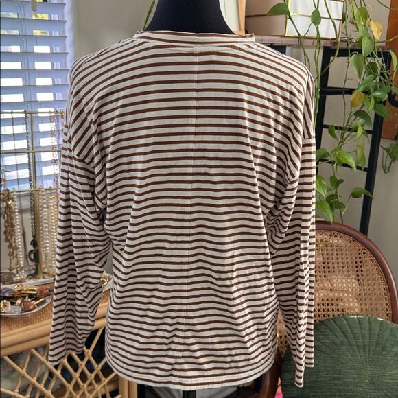 AYR French Fry Coffee & Cream Striped Long Sleeve Pima Cotton T-Shirt Top - Picture 2 of 5